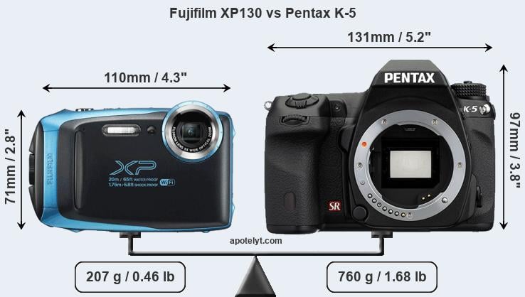 Size Fujifilm XP130 vs Pentax K-5