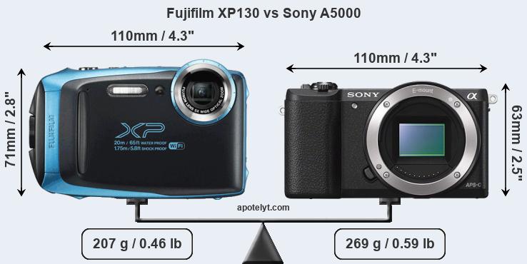 Size Fujifilm XP130 vs Sony A5000