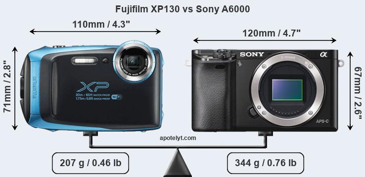 Size Fujifilm XP130 vs Sony A6000