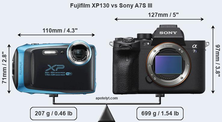 Size Fujifilm XP130 vs Sony A7S III