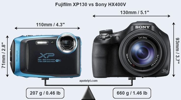 Size Fujifilm XP130 vs Sony HX400V