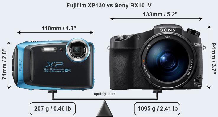 Size Fujifilm XP130 vs Sony RX10 IV