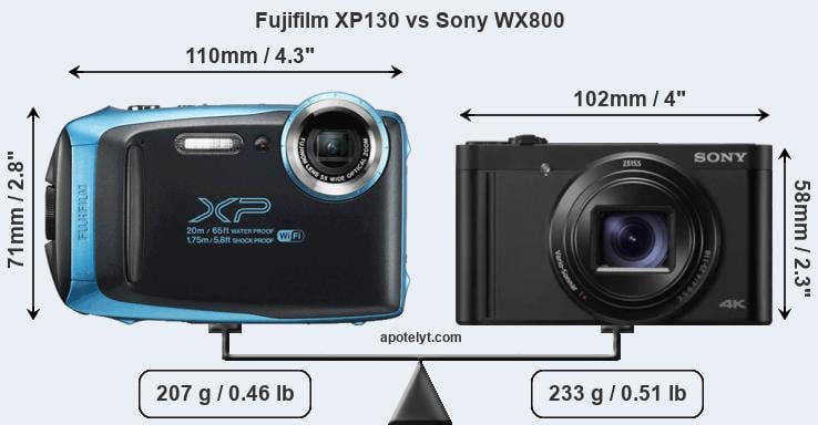 Size Fujifilm XP130 vs Sony WX800