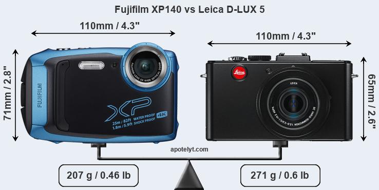 Size Fujifilm XP140 vs Leica D-LUX 5