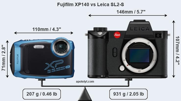 Size Fujifilm XP140 vs Leica SL2-S