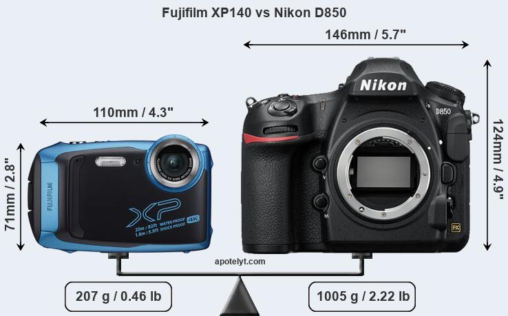 Size Fujifilm XP140 vs Nikon D850