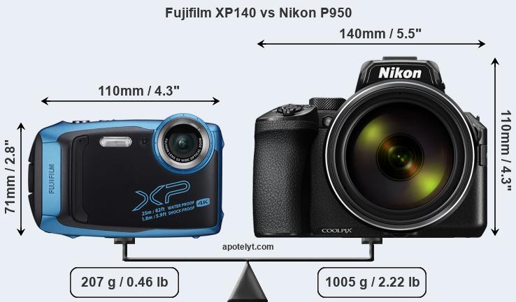 Size Fujifilm XP140 vs Nikon P950