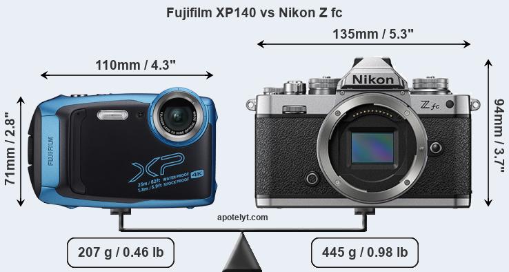 Size Fujifilm XP140 vs Nikon Z fc