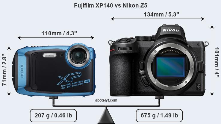 Size Fujifilm XP140 vs Nikon Z5
