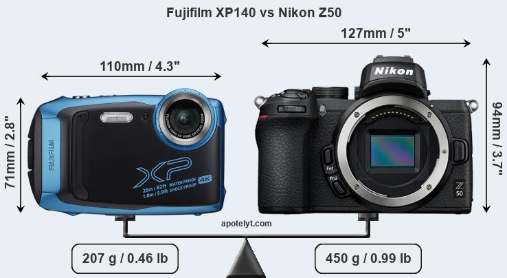 Size Fujifilm XP140 vs Nikon Z50