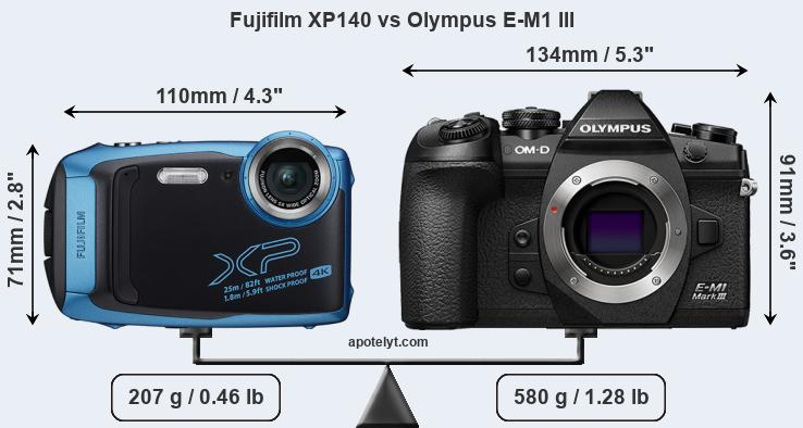 Size Fujifilm XP140 vs Olympus E-M1 III