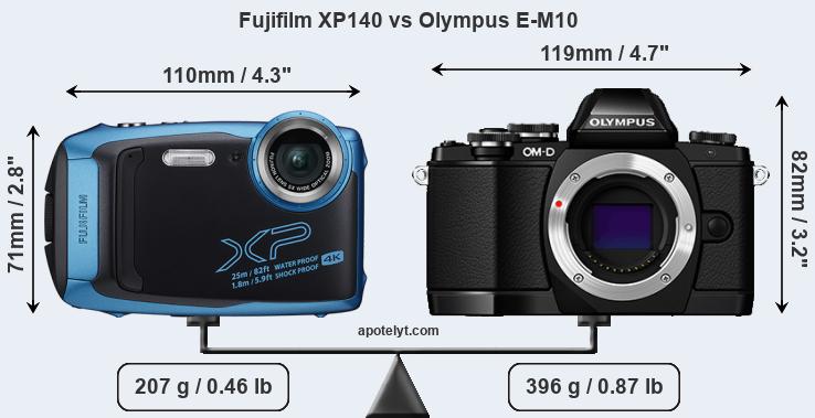 Size Fujifilm XP140 vs Olympus E-M10
