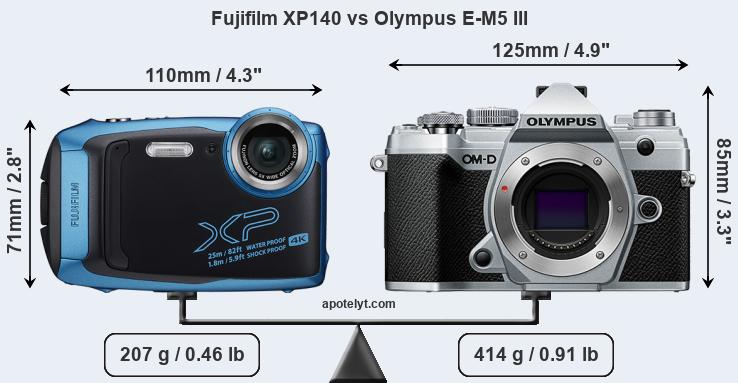 Size Fujifilm XP140 vs Olympus E-M5 III
