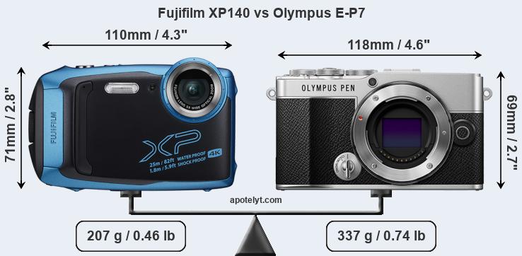 Size Fujifilm XP140 vs Olympus E-P7