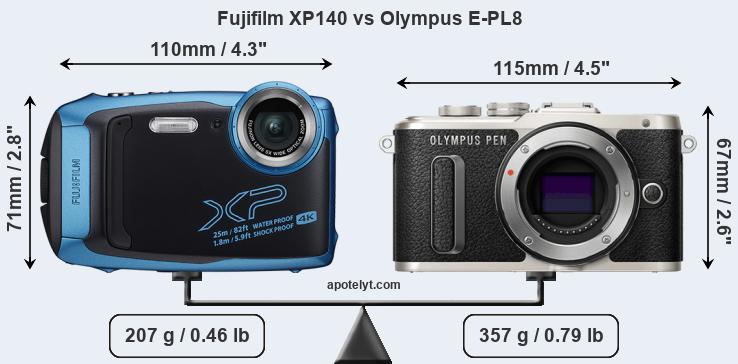 Size Fujifilm XP140 vs Olympus E-PL8