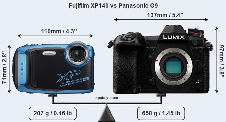Size Fujifilm XP140 vs Panasonic G9