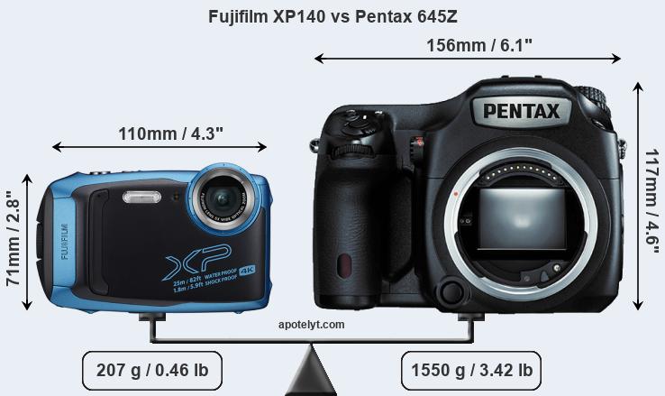 Size Fujifilm XP140 vs Pentax 645Z