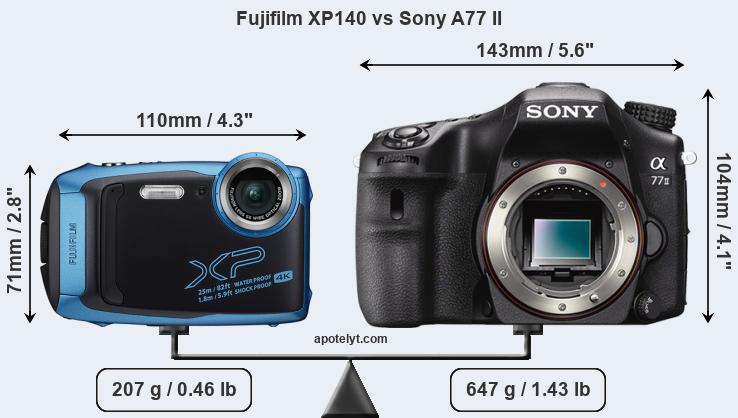 Size Fujifilm XP140 vs Sony A77 II