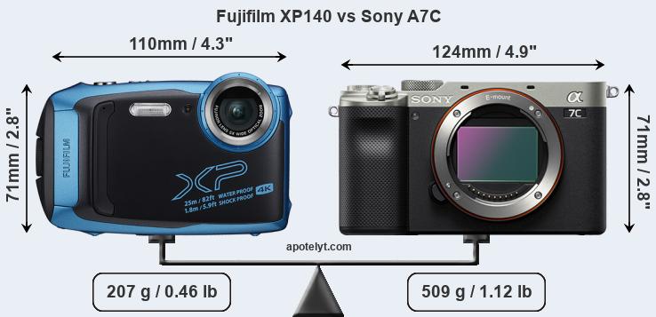 Size Fujifilm XP140 vs Sony A7C