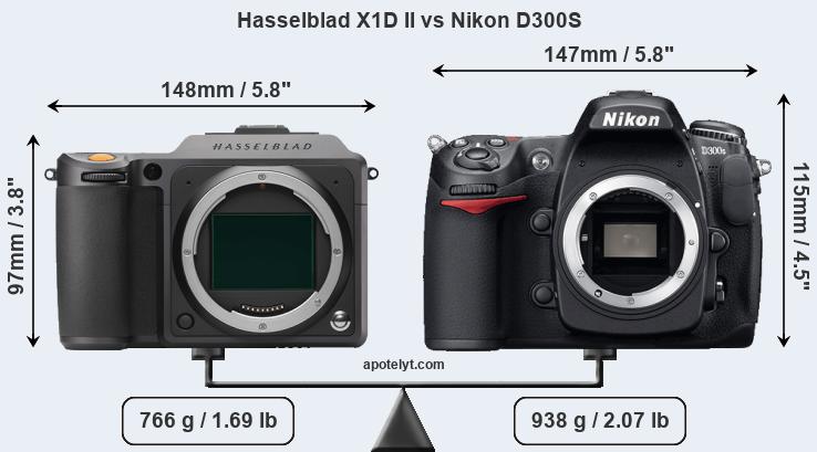 Size Hasselblad X1D II vs Nikon D300S