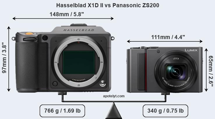 Size Hasselblad X1D II vs Panasonic ZS200
