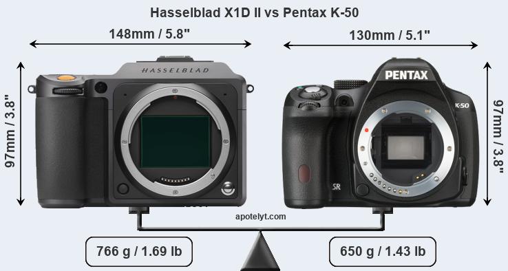 Size Hasselblad X1D II vs Pentax K-50