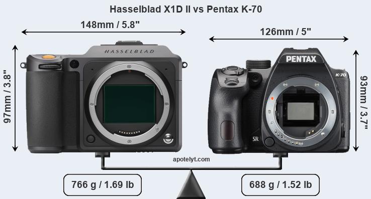Size Hasselblad X1D II vs Pentax K-70
