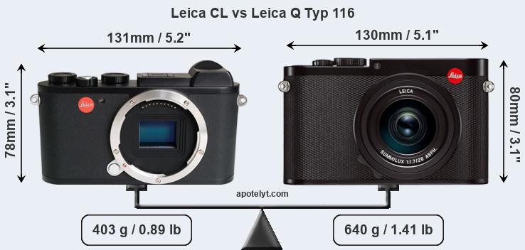Size Leica CL vs Leica Q Typ 116