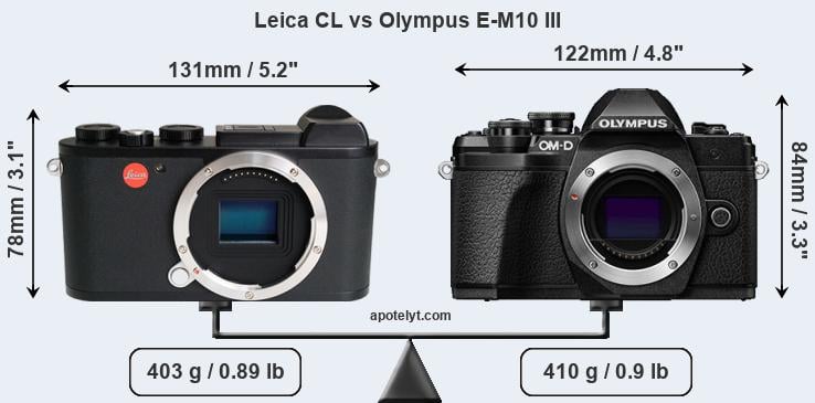 Size Leica CL vs Olympus E-M10 III
