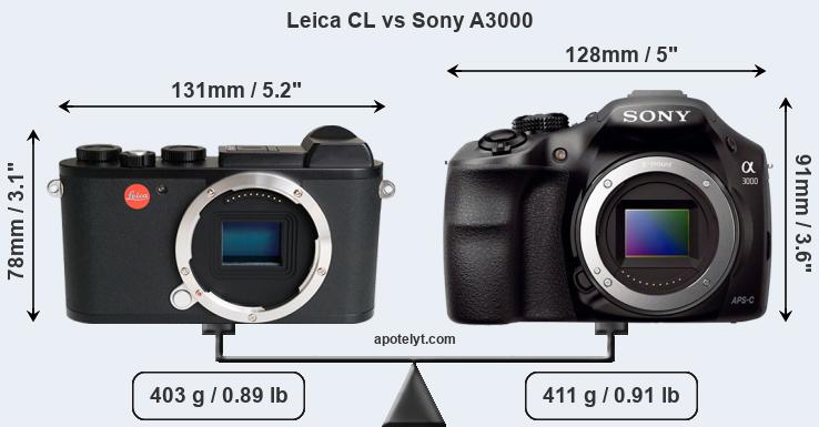 Size Leica CL vs Sony A3000