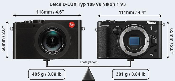 Size Leica D-LUX Typ 109 vs Nikon 1 V3