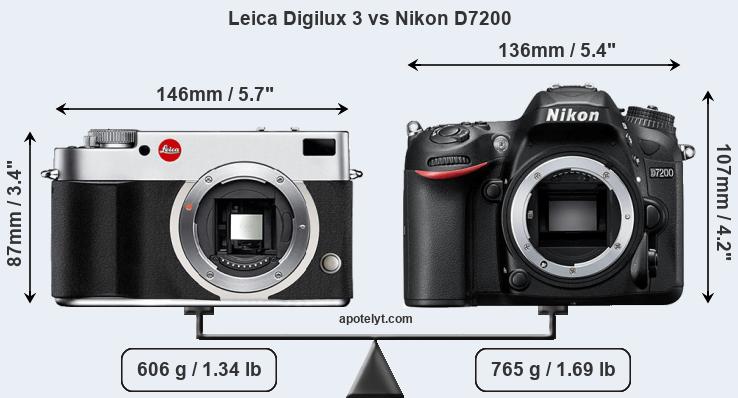 Size Leica Digilux 3 vs Nikon D7200