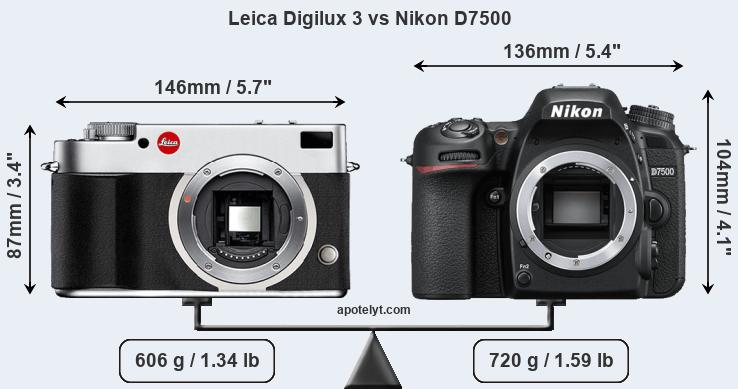 Size Leica Digilux 3 vs Nikon D7500