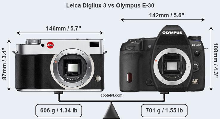 Size Leica Digilux 3 vs Olympus E-30