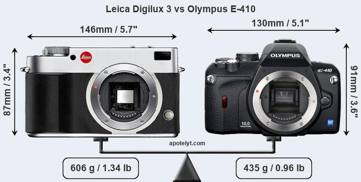 Size Leica Digilux 3 vs Olympus E-410