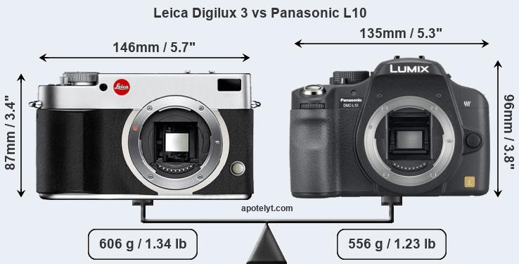 Size Leica Digilux 3 vs Panasonic L10