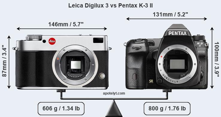 Size Leica Digilux 3 vs Pentax K-3 II