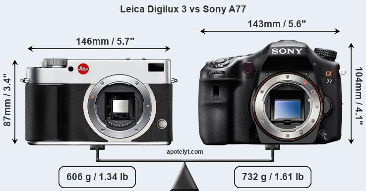 Size Leica Digilux 3 vs Sony A77