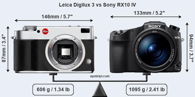 Size Leica Digilux 3 vs Sony RX10 IV