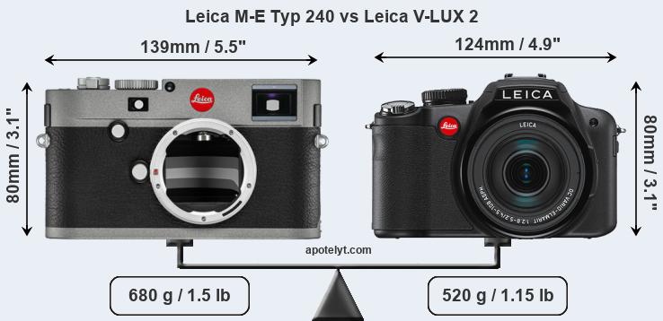 Size Leica M-E Typ 240 vs Leica V-LUX 2