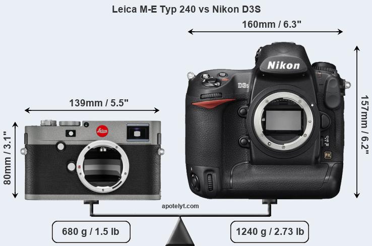 Size Leica M-E Typ 240 vs Nikon D3S