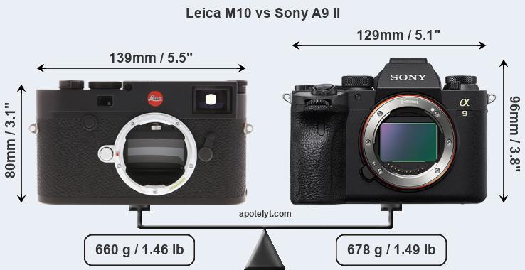 Size Leica M10 vs Sony A9 II