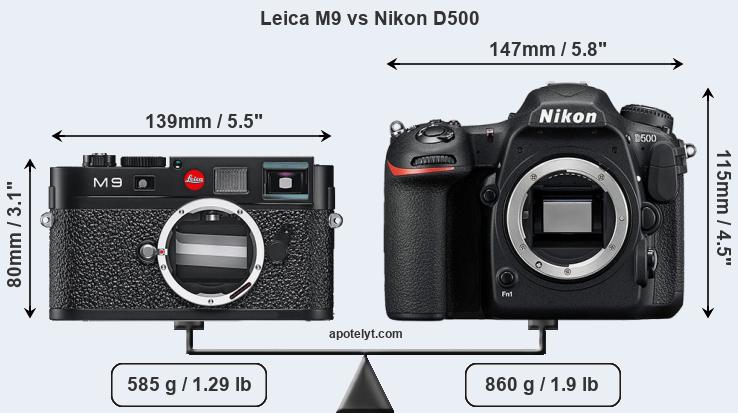 Size Leica M9 vs Nikon D500