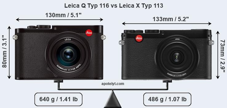 Size Leica Q Typ 116 vs Leica X Typ 113