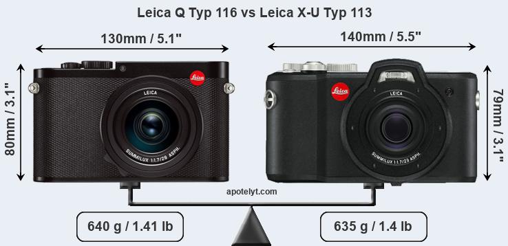 Size Leica Q Typ 116 vs Leica X-U Typ 113