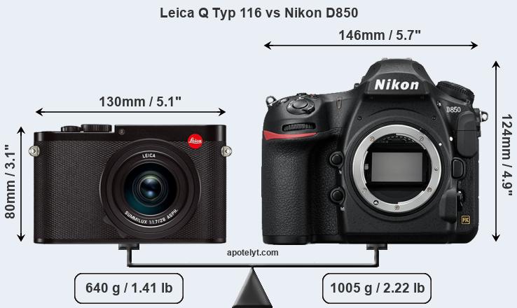 Size Leica Q Typ 116 vs Nikon D850