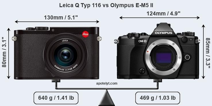 Size Leica Q Typ 116 vs Olympus E-M5 II