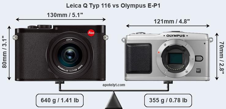 Size Leica Q Typ 116 vs Olympus E-P1