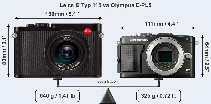 Size Leica Q Typ 116 vs Olympus E-PL5