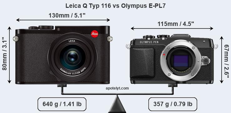 Size Leica Q Typ 116 vs Olympus E-PL7